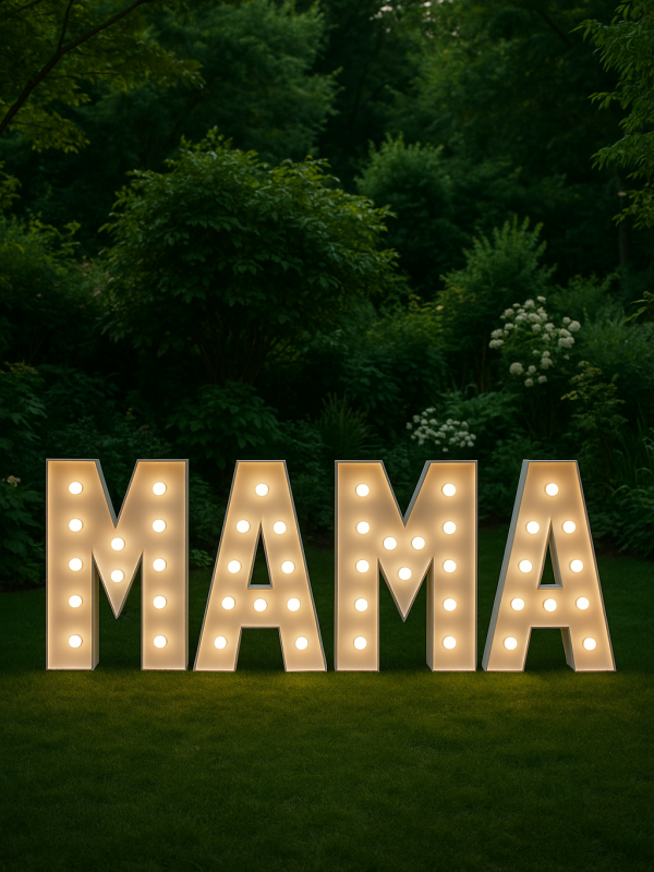 Písmeno M – svíticí dekorace LED s žárovkami na akce a svatby