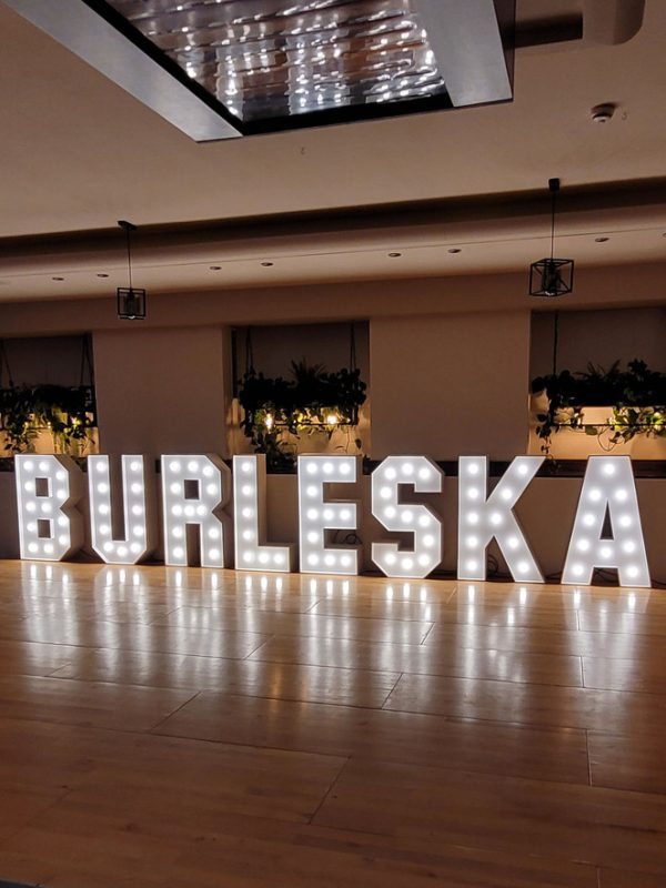 Písmeno E – svíticí dekorace LED s žárovkami na akce a svatby