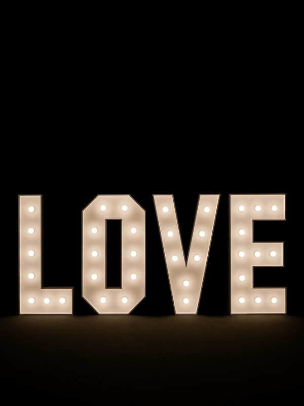 Písmeno V – svíticí dekorace LED s žárovkami na akce a svatby