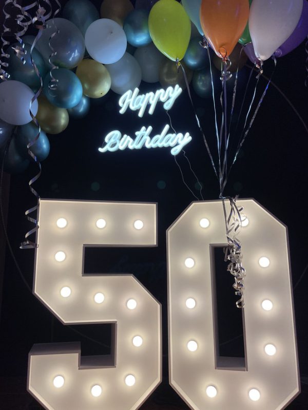 Číslice 5 – svíticí dekorace LED s žárovkami na narozeniny, výročí a eventy