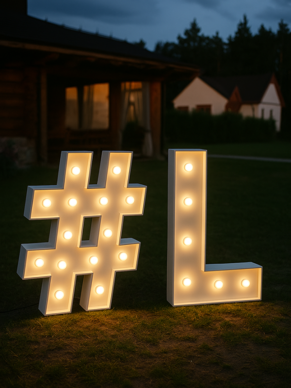 Bílý znak „#“ ve stylu RETRO (s žárovkami).