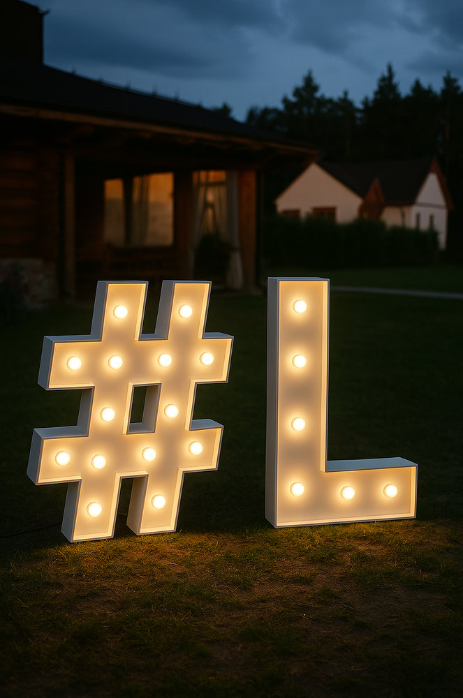 Bílý znak „#“ ve stylu RETRO (s žárovkami).