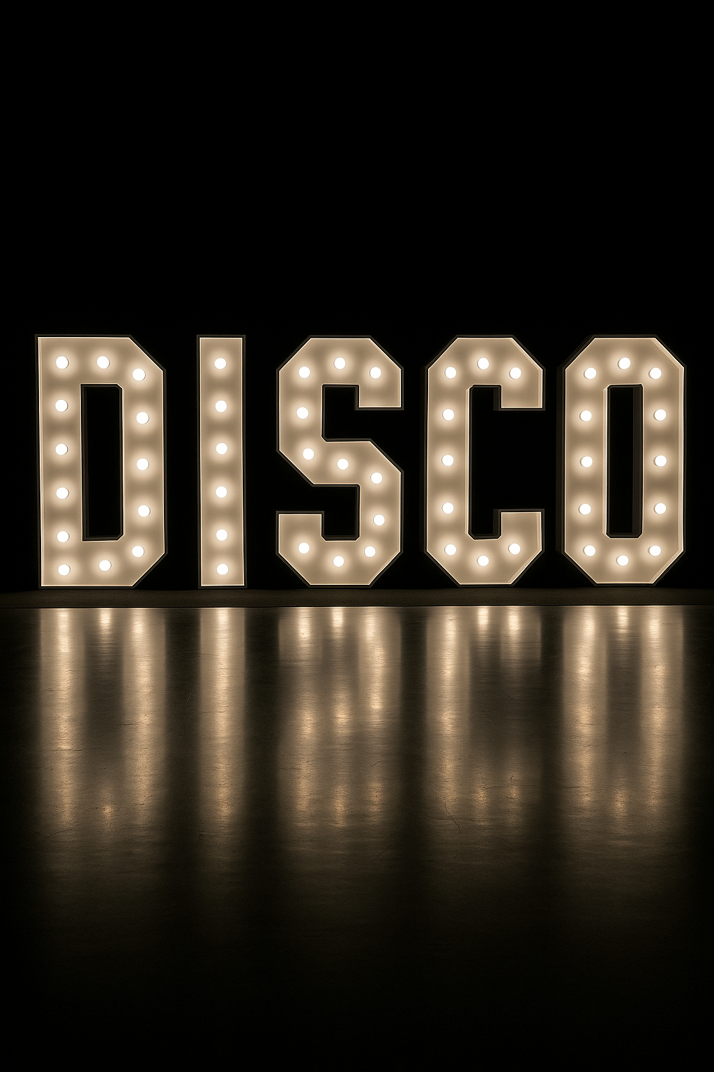 Bílý nápis „DISCO“ ve stylu RETRO (s žárovkami).