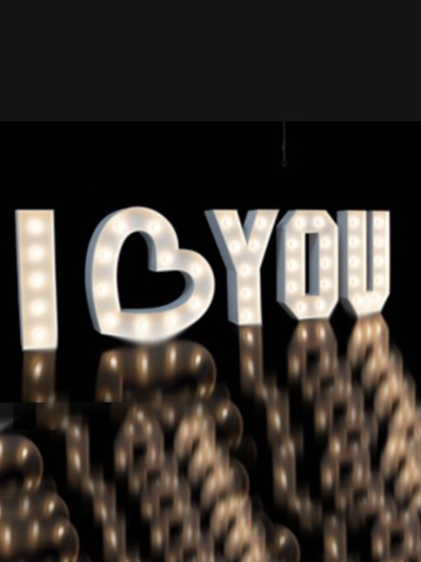 Bílý znak „Srdce“ ve stylu RETRO (s žárovkami).