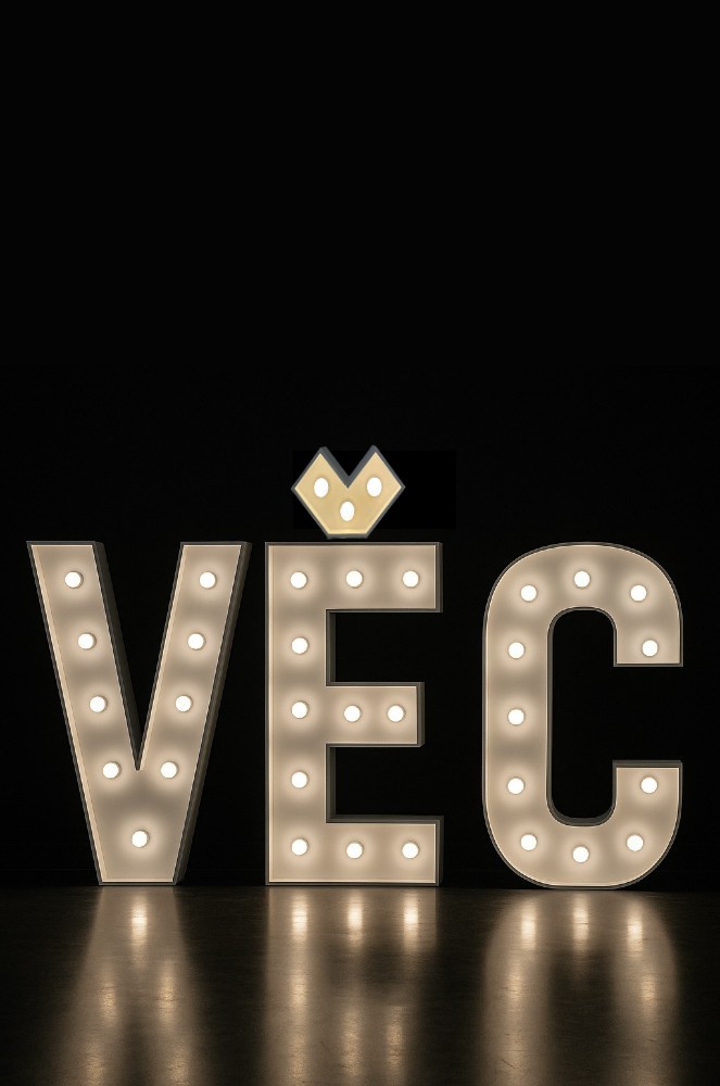 Háček (ˇ)– svíticí dekorace LED s žárovkami na akce a svatby